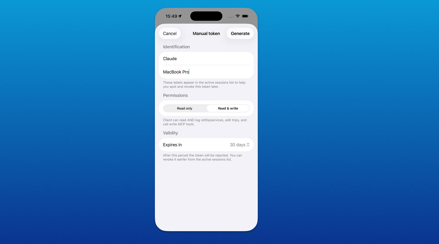 Magica's manual token screen: naming the client and choosing Read only or Read & write access for the AI assistant