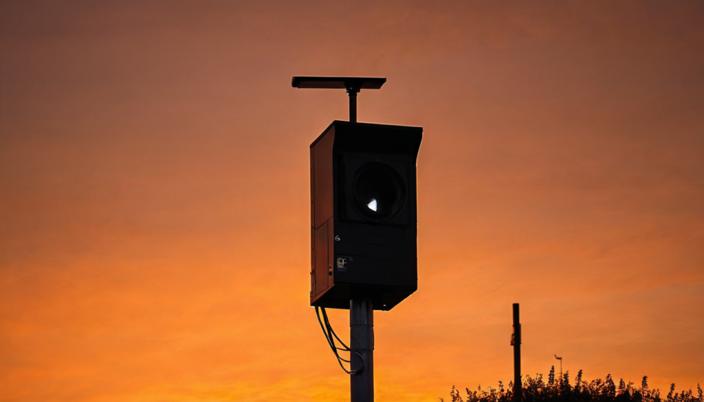 Autovelox in controluce su un palo a bordo strada al tramonto: dal dicembre 2025 ogni dispositivo deve comparire nella lista nazionale del MIT per essere legittimamente utilizzato